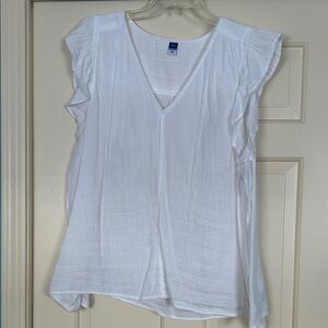 Old Navy White V-Neck Ruffle Blouse